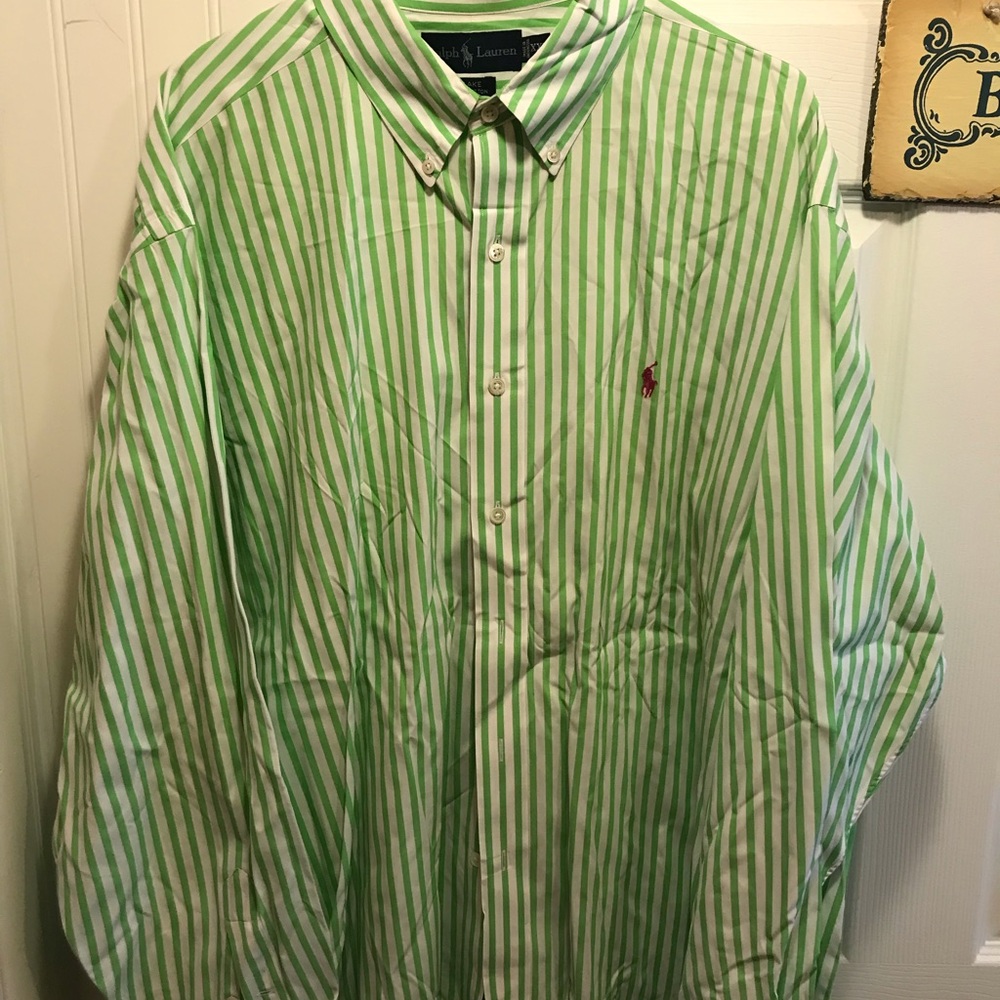 Ralph Loren Blake 100% Cotton Dress shirt XXL green & white, Like new